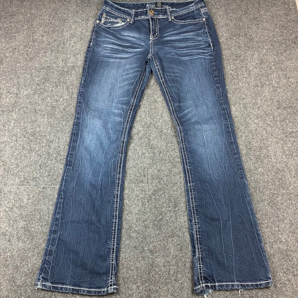 Ariya Jeans‎ Womens 13/14 Dark Wash Bootcut Thick Stitch Embellished Y2K Denim
